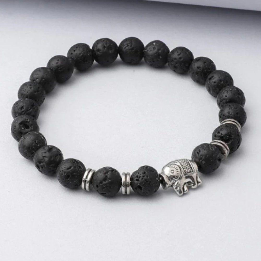 Diffuser Bracelet With Silver Elephant, Lava Bead… - image 1